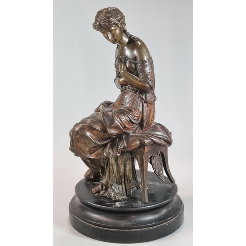 80 - 19th Century bronze figure of a woman after J. Guillot,  flowing Grecian robes in a demure pose, on ... 