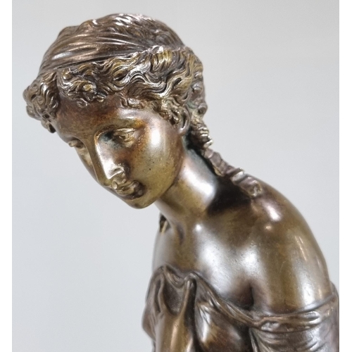 80 - 19th Century bronze figure of a woman after J. Guillot,  flowing Grecian robes in a demure pose, on ... 