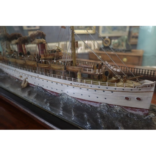 88 - Early 20th Century naive cased ship model of the twin funnel steam passenger vessel Lugania, contain... 