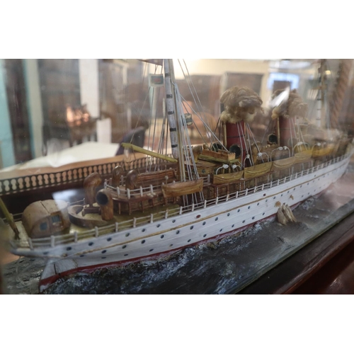 88 - Early 20th Century naive cased ship model of the twin funnel steam passenger vessel Lugania, contain... 