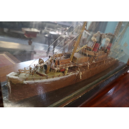 88 - Early 20th Century naive cased ship model of the twin funnel steam passenger vessel Lugania, contain... 