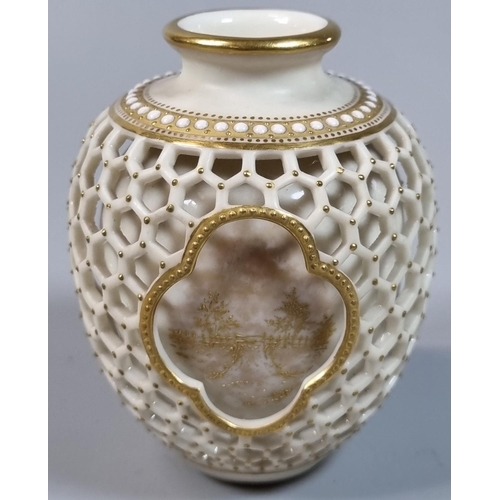 99 - Early 20th century Royal Worcester double walled reticulated vase, probably by George Owen, of ovoid... 