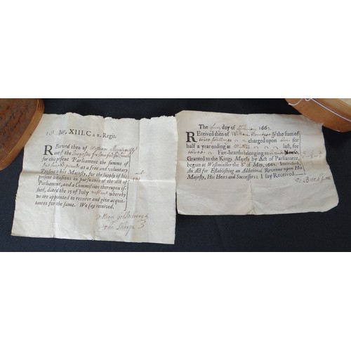 300 - A rare and unusual group of 17th century Hearth Tax and other receipts , some hand written , others ... 