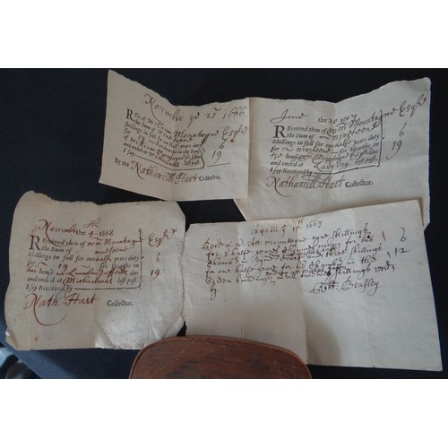 300 - A rare and unusual group of 17th century Hearth Tax and other receipts , some hand written , others ... 