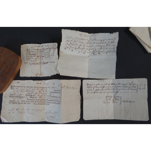 300 - A rare and unusual group of 17th century Hearth Tax and other receipts , some hand written , others ... 