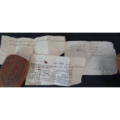 300 - A rare and unusual group of 17th century Hearth Tax and other receipts , some hand written , others ... 