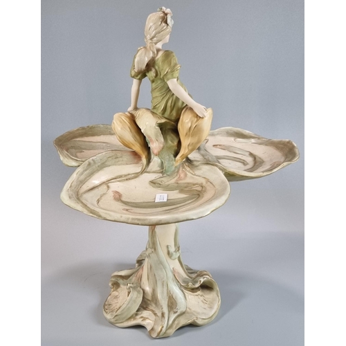 130 - Royal Dux Trefoil Art Nouveau comport with flower-girl seated at the top on an organic design base. ... 