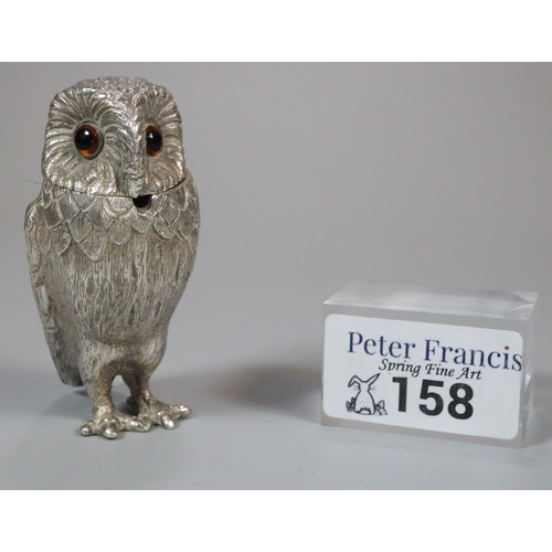 158 - Queen Elizabeth II silver novelty mustard pot in the form of an owl, by William Comyns, London, 1975... 