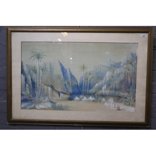 283 - British School, (19th century), an Arab encampment in a desert valley, unsigned. Watercolours. 49 x ... 