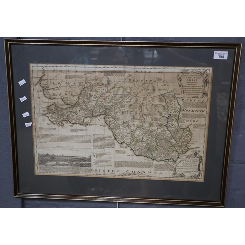 104 - Thomas Kitchen, original map of Glamorganshire.  35.5x52.5cm approx.  Framed and glazed.   (B.P. 21%... 