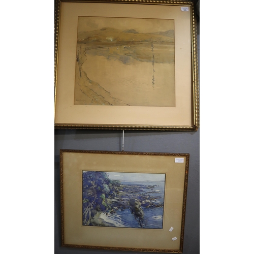 122 - M Stoddart (British early 20th century), rocky coastline and a river scene with swans, two, signed. ... 