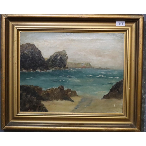 125 - British School (early 20th century indistinctly signed), coastal scene with rocky cliffs, indistinct... 