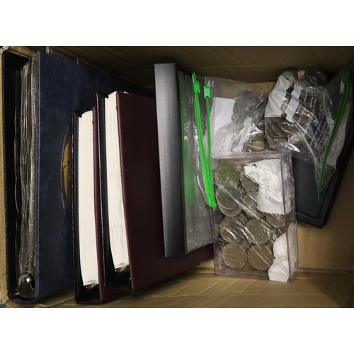 175 - Box of assorted coinage, GB and Foreign, large collection of Churchill and other Crowns, albums of c... 