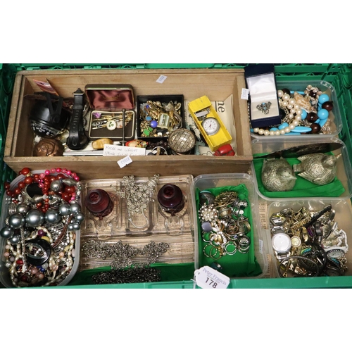 178 - Large collection of vintage and other jewellery and other vintage items to include: enamel cufflinks... 