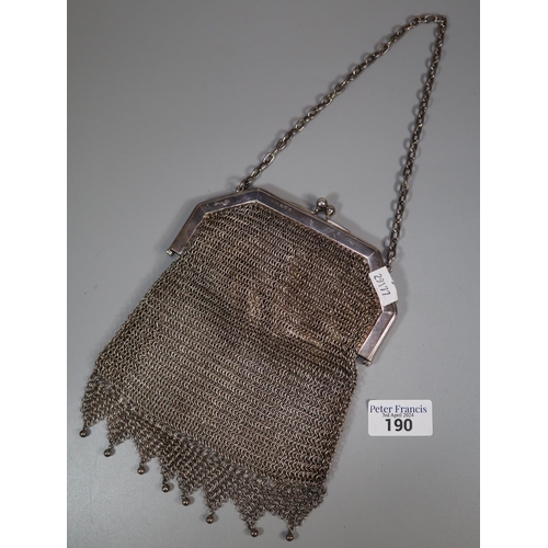 190 - Art Deco design silver and mesh ladies handbag/purse, Frank William Cole, Birmingham 1922.   (B.P. 2... 