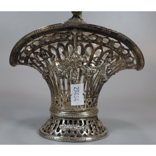 191 - Continental silver pierced ornate basket with swing handle marked 930.  5 troy oz approx.   (B.P. 21... 