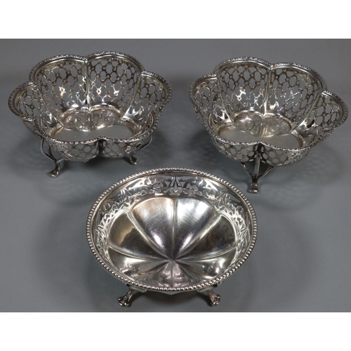 192 - Pair of George V silver pierced bonbon dishes.  Birmingham hallmarks.  3 troy oz approx. together wi... 