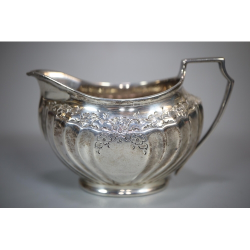 194 - Bag of silver to include: fluted cream jug, 18th century spoon, pair of bonbon dishes and pair of su... 