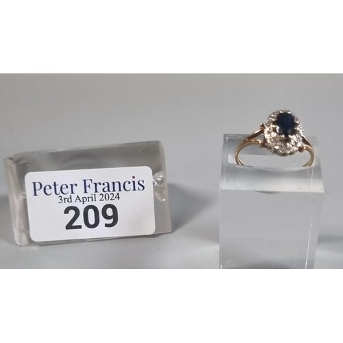 209 - 9ct gold diamond and sapphire ring.  2.2g approx.  Size O1/2.   (B.P. 21% + VAT)