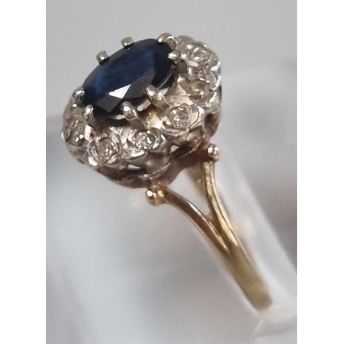 209 - 9ct gold diamond and sapphire ring.  2.2g approx.  Size O1/2.   (B.P. 21% + VAT)