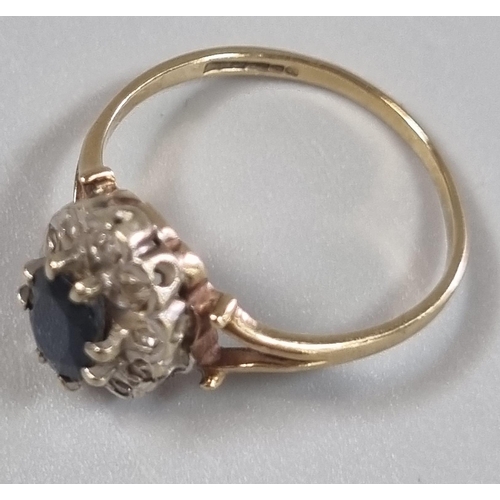 209 - 9ct gold diamond and sapphire ring.  2.2g approx.  Size O1/2.   (B.P. 21% + VAT)