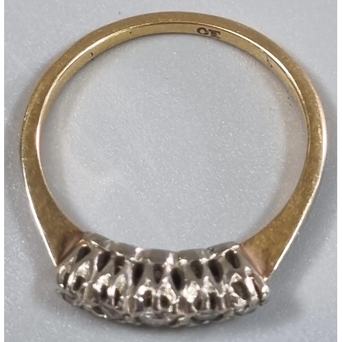 211 - Gold, probably 18ct, five stone diamond ring (indistinct hallmarks).  2g approx.  Size L1/2.   (B.P.... 