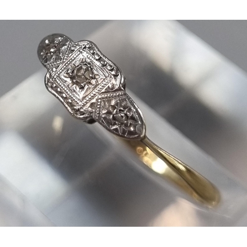 214 - 18ct gold and platinum Art Deco design diamond ring.  1.6g approx.  Size R1/2.   (B.P. 21% + VAT)