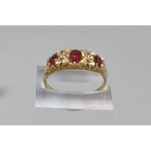 221 - 18ct gold red and white stone ring (do not test as diamonds).  3.3g approx.  size Q.   (B.P. 21% + V... 