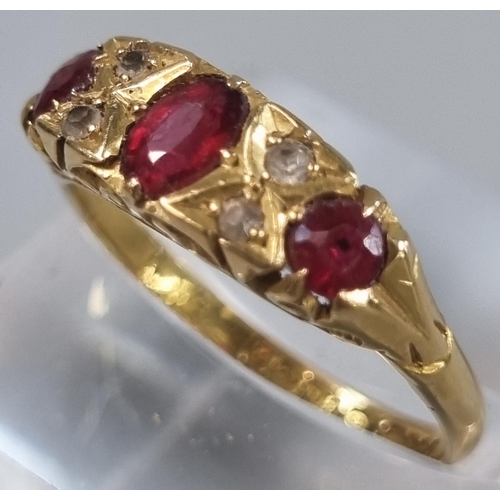 221 - 18ct gold red and white stone ring (do not test as diamonds).  3.3g approx.  size Q.   (B.P. 21% + V... 