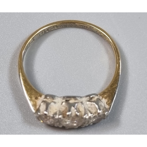 230 - 18ct gold and platinum three stone diamond ring.  1.9g approx.  Size J.   (B.P. 21% + VAT)