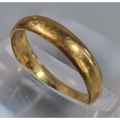 233 - 22ct gold wedding band.  3.4g approx.  Size H1/2.   (B.P. 21% + VAT)