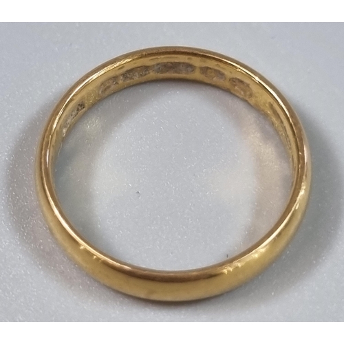 233 - 22ct gold wedding band.  3.4g approx.  Size H1/2.   (B.P. 21% + VAT)