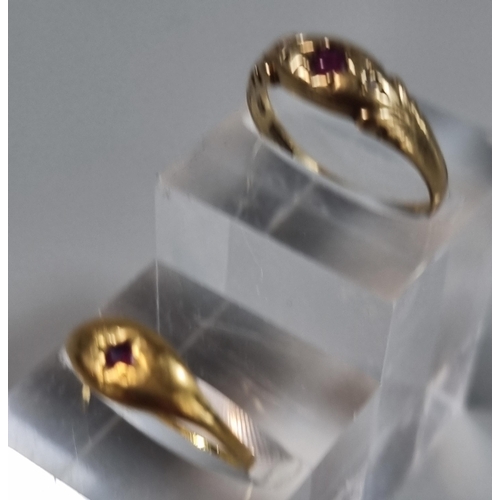 235 - 22ct gold and ruby ring.  2.6g approx.  Size L.  Together with a 9ct gold and ruby ring.  1.8g appro... 