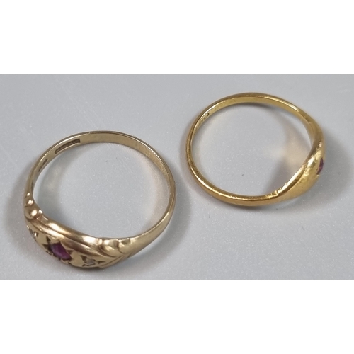 235 - 22ct gold and ruby ring.  2.6g approx.  Size L.  Together with a 9ct gold and ruby ring.  1.8g appro... 