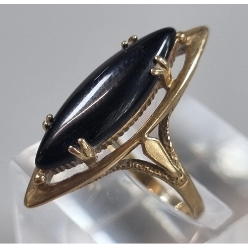 238 - 9ct gold modernist design black hard stone dress ring.  3.4g approx.  Size N.   (B.P. 21% + VAT)