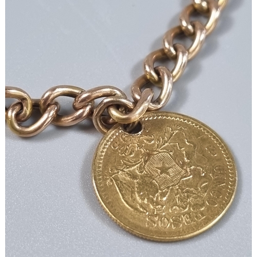 245 - 15ct gold curb link bracelet with 15ct heart shaped padlock and a Spanish gold coin, República de Ch... 