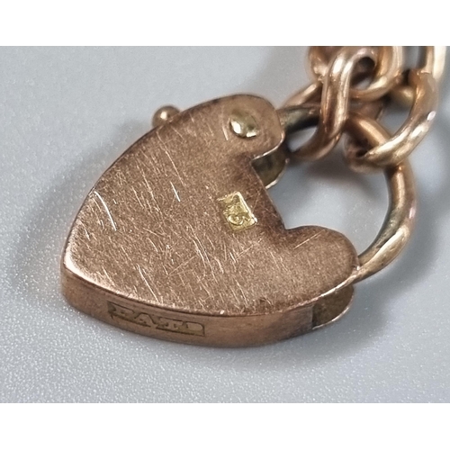 245 - 15ct gold curb link bracelet with 15ct heart shaped padlock and a Spanish gold coin, República de Ch... 