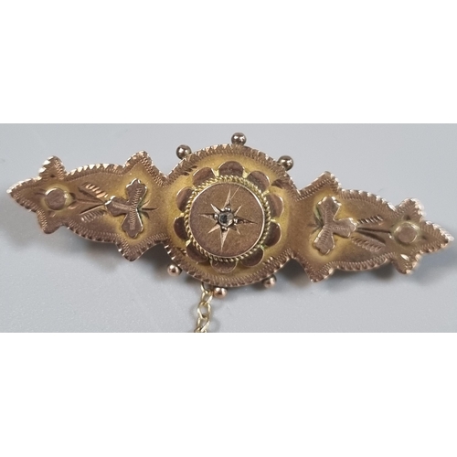 251 - Victorian 9ct gold brooch with tiny diamond chip.  3.2g approx.   (B.P. 21% + VAT)