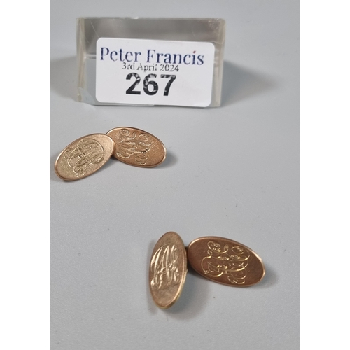 267 - Two pairs of 9ct gold oval chain linked cufflinks with initial.  (B.P. 21% + VAT)