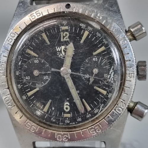 276 - W S vintage steel two button chronograph wristwatch with duo dial and associated expanding bracelet ... 