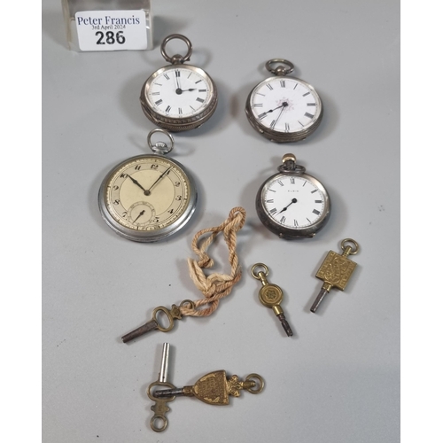 286 - Group of assorted open faced pocket watches, two silver.  (B.P. 21% + VAT)