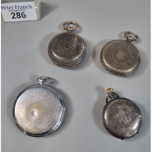 286 - Group of assorted open faced pocket watches, two silver.  (B.P. 21% + VAT)