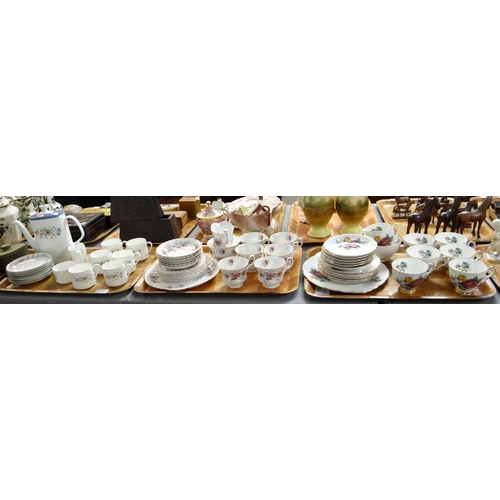 325 - Three trays of tea and coffeeware to include: Royal Albert English bone china 'Lavender Rose' part t... 