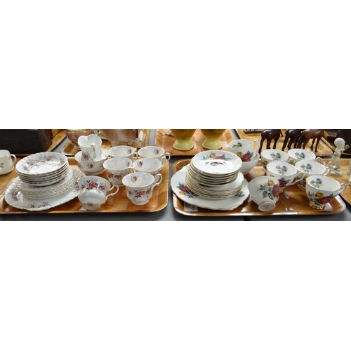 325 - Three trays of tea and coffeeware to include: Royal Albert English bone china 'Lavender Rose' part t... 