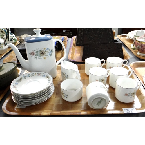 325 - Three trays of tea and coffeeware to include: Royal Albert English bone china 'Lavender Rose' part t... 