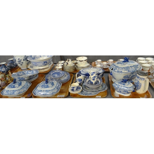 328 - Four trays of mostly 19th Century blue and white china to include: Mason's patent ironstone 'Blue Ph... 