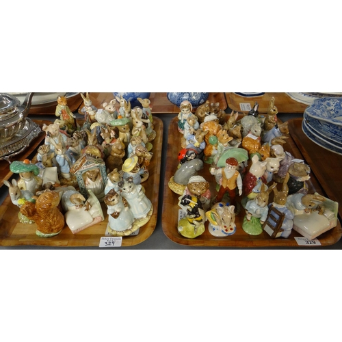 329 - Two trays of Beatrix Potter figures; mostly Royal Albert, some Beswick etc to include: 'Peter and th... 