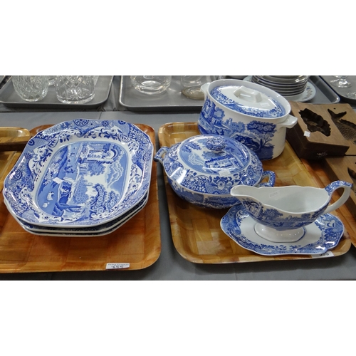 355 - Two trays of blue and white transfer printed Copeland Spode 'Italian' and 'Alonite' design china to ... 