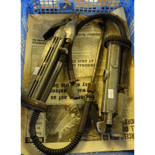 370 - Two vintage industrial tyre air line pressure pumps or gauge inflators. 
(B.P. 21% + VAT)