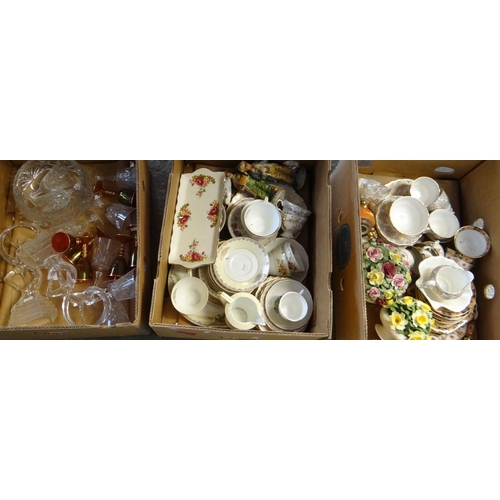 382 - Three boxes of china and glassware to include: Colclough, Noritake and other teaware, James Kent 'Ol... 